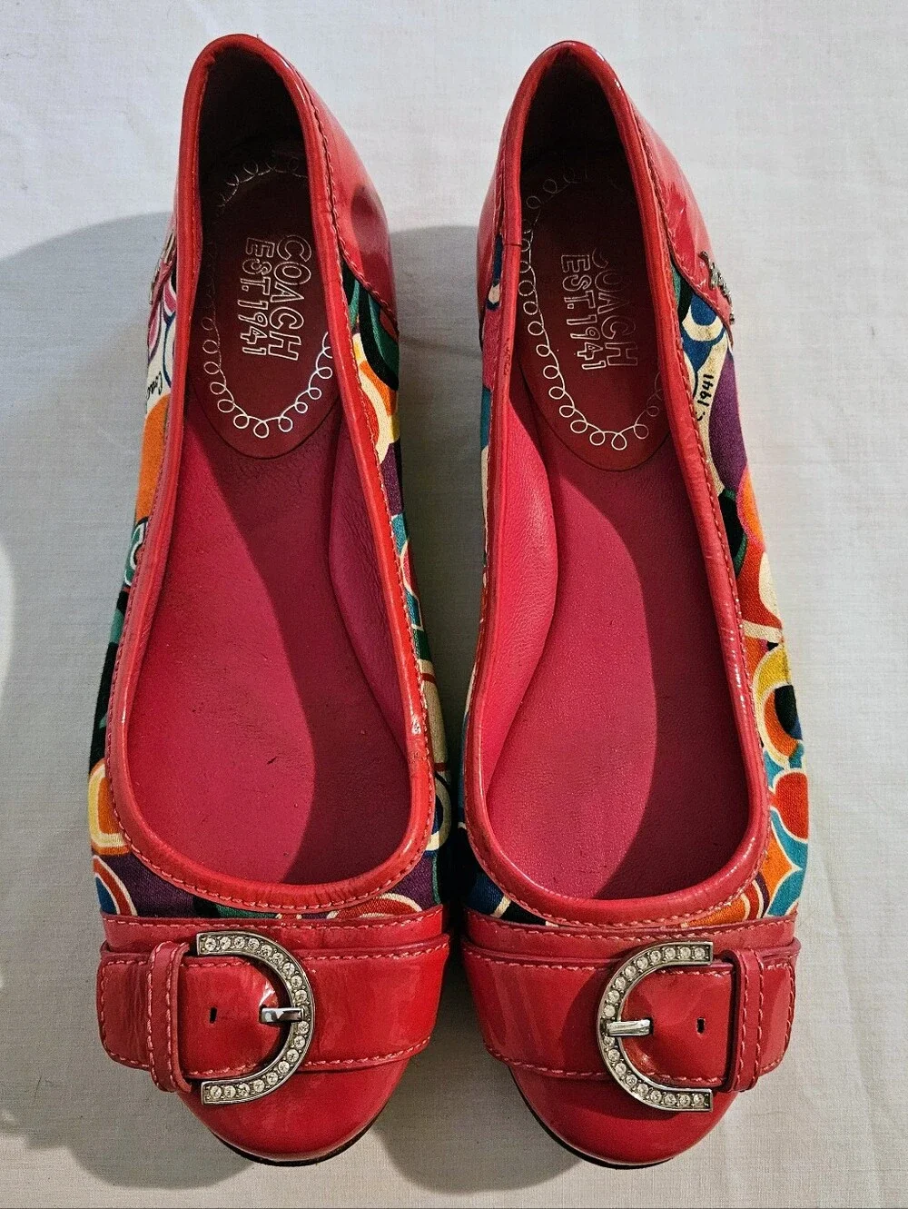 Coach Poppy Remmi Ballet Flats Pink Patent Rhinestone Buckle Size 7.5B Y2K